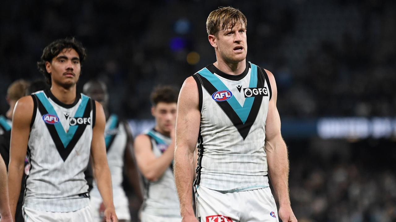 Power skipper Tom Jonas following the loss to Carlton. Picture: Morgan Hancock/AFL Photos