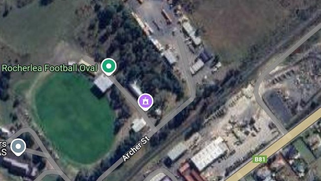 Google maps show the site next to the Rocherlea Football Club and over the road from residential houses. Picture: supplied
