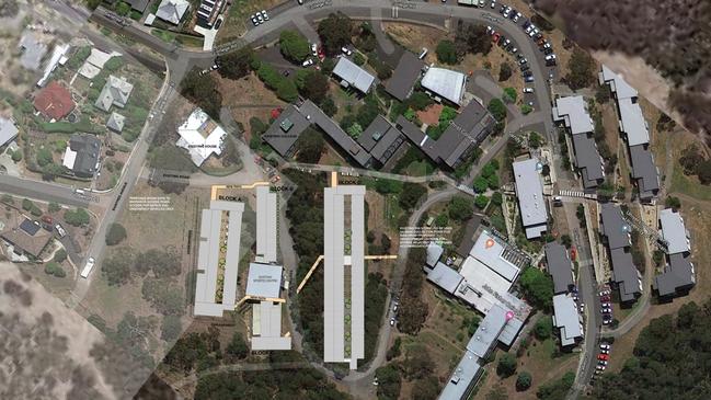 An image from the development application showing the position of the proposed extra accommodation at the University of Tasmania. Picture: UTAS/MORRISON AND BREYTENBACH ARCHITECTS