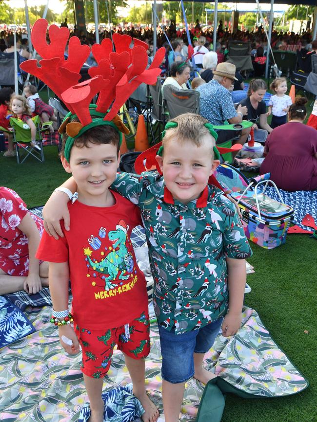 Carols by Candlelight at Riverway 2022. Harvey More, 5, and Parker Bullmore, 5. Picture: Evan Morgan