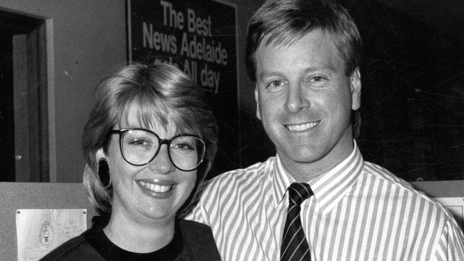 Mark Aiston with SA television stalwart Jane Doyle at the ABC studios in Collinswood on 31 Aug, 1988.