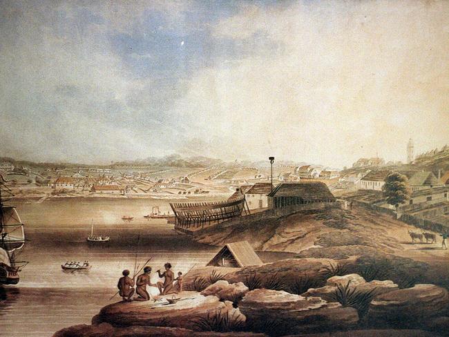 Almost there ... a metal etching of Sydney Cove in early 1800s.