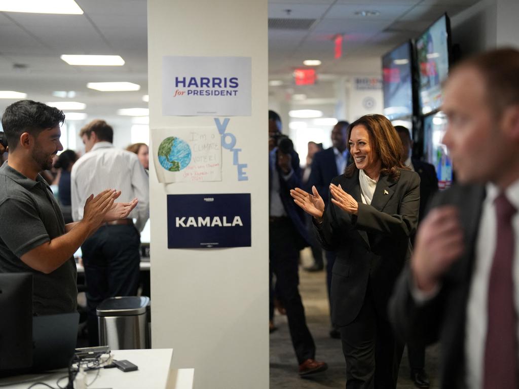 Kamala Harris arrives at campaign headquarters in Wilmington, Delaware. Picture: AFP