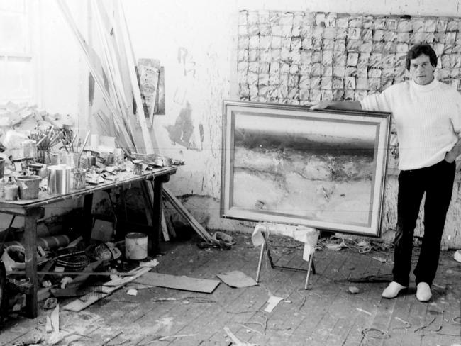 Dyer with one of his landscapes for his <i>One Man Show </i>in the US in 1983.