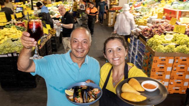 Salvatore and Julietha Pittelli from Cumbia Bar Kitchen celebrating Friday nights at the Adelaide Central Market. Picture: Kelly Barnes