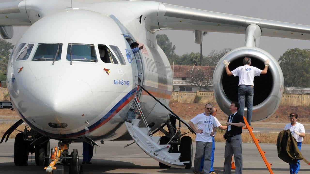 An Antonov An-148 aircraft, similar to the one operated by Saratov that crashed in Moscow. Picture: AFP/Noah Seelam