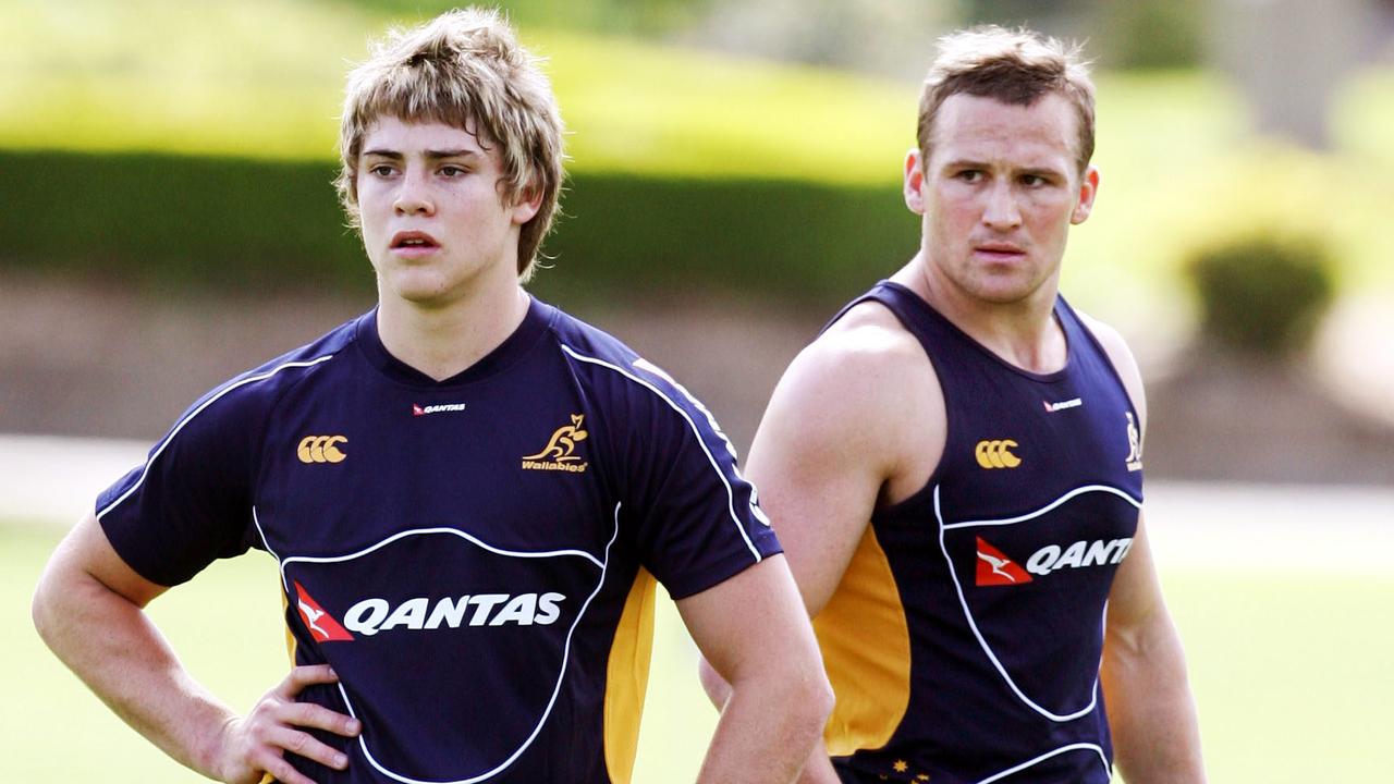 James O'Connor with Matt Giteau at Wallabies training.