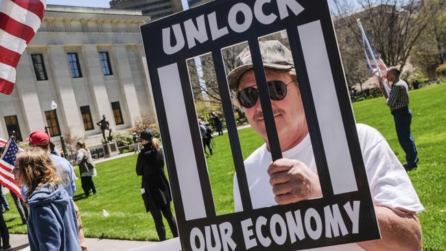 Protesters gather at the Ohio Statehouse to protest the 'Stay at Home' order. Picture: AFP