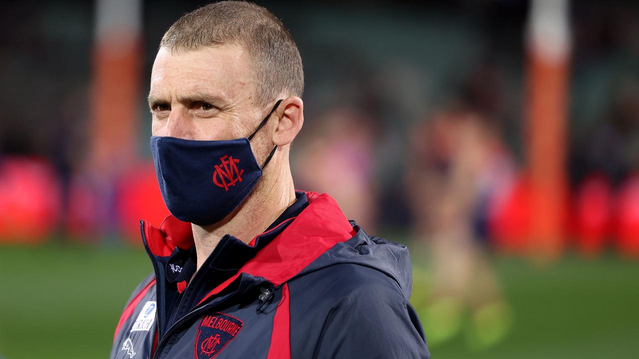 Melbourne coach Simon Goodwin has a selection headache. Picture: James Elsby/AFL Photos via Getty Images