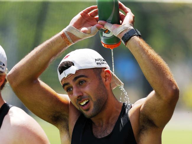 Melbourne training at Gosch's Paddock. Christian Salem cools off during training  . Pic: Michael Klein