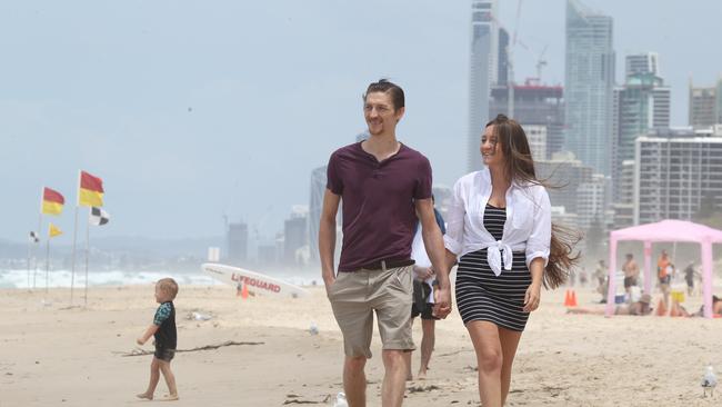 Jack and Jade Brown of Pimpama pictured at Main Beach. The couple, married since 2018, were granted permanent Australian residency. Picture: Mike Batterham