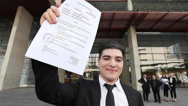 Drew Pavlou at the Supreme Court filing proceedings against the University of Queensland. Picture: Annette Dew