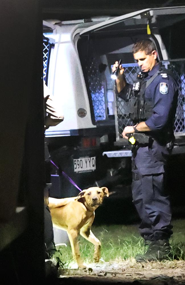 This photo from the Yatala dog attack breaks my heart - one of the four dogs seized is taken away by officers. The dog looks scared, confused and doesn’t know what he’s done wrong. Picture: NIGEL HALLETT