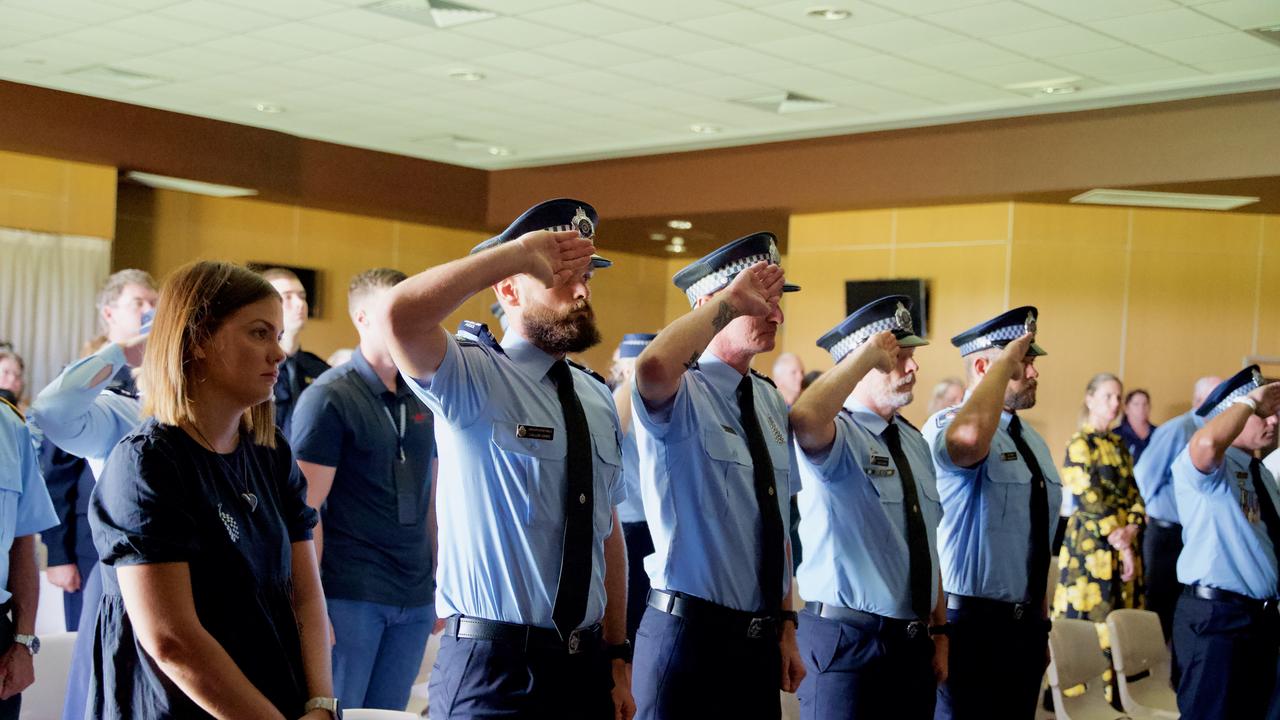 First responders, extended family and members of the Bowen community gathered at the Bowen PCYC to honour Constable Rachel McCrow and Constable Matthew Arnold on Wednesday, 21 December, 2022. Picture: Katrina Lezaic