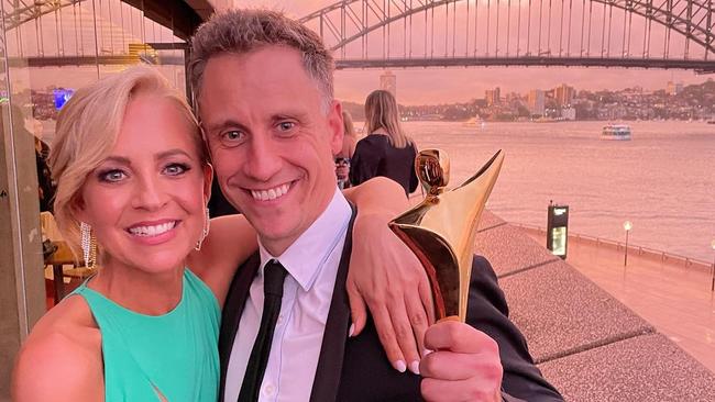 Carrie Bickmore and Chris Walker at an awards ceremony.