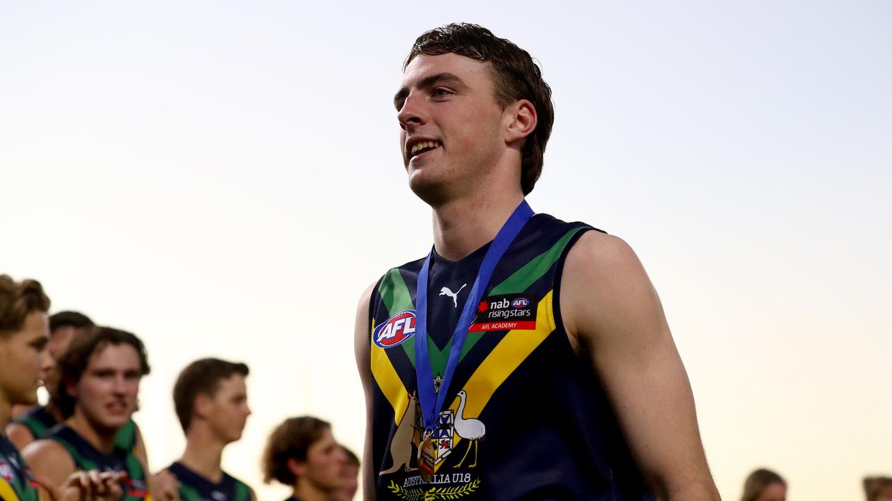 Top-five draft prospect George Wardlaw won the medal as best afield in the AFL Academy game against Collingwood’s VFL side in May. Picture: Getty Images
