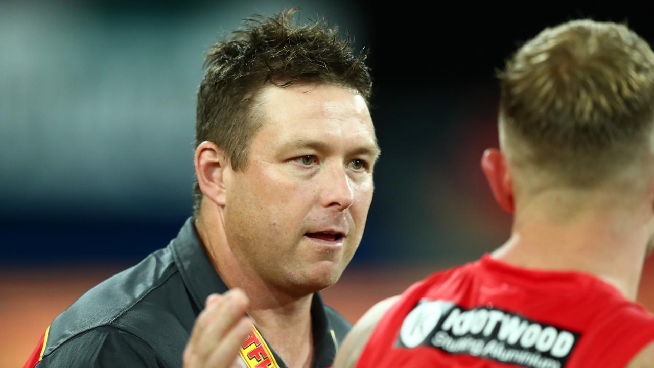 Suns coach Stuart Dew will urge his side to take its opportunities against the Demons. Picture: Chris Hyde/Getty Images