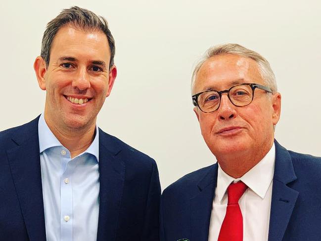 Jim Chalmers with mentor and former boss Wayne Swan in an image posted to social media on February 2019. Picture: Instagram / @jim_chalmers_mp