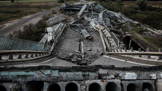 A bridge near Kytsivka, in the Kharkiv region, was damaged this month during Russia’s invasion of Ukraine. Picture: AFP