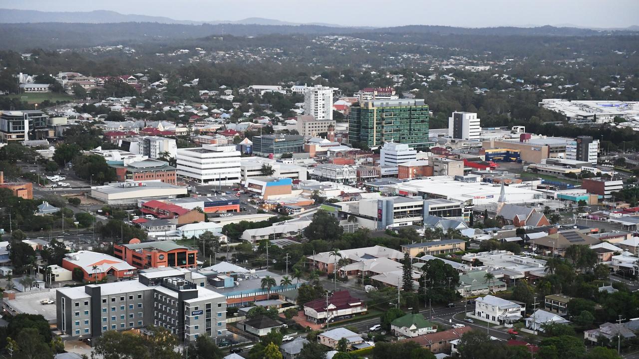 Aerial view of Ipswich CBD in 2019