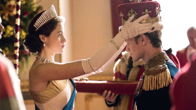 With co-star Matt Smith in The Crown.