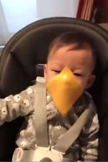 Videos have been appearing online featuring cheesed babies. Source: Twitter