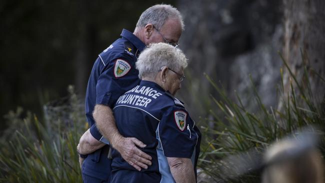 Kaye Fox and Kevin Daly from Ambulance Tasmania at the memorial service. Picture: Luke Bowden/ABC News