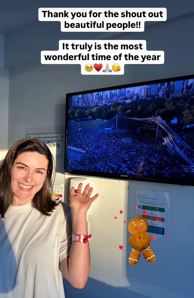 Social media posts by Channel Nine's, Sarah Abo who was rushed to hospital just before the Carols by Candle light in Melbourne on Christmas Eve, 2024. Picture: Instagram