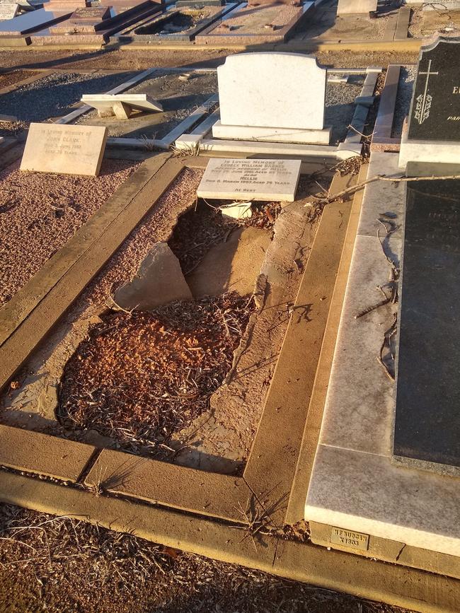 A collapsed grave at the North Brighton Cemetery. Picture: Supplied