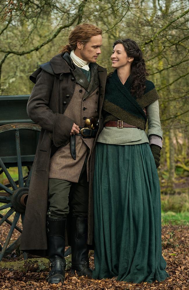 One of TV’s most powerful love stories, Jamie (Sam Heughan) and Claire (Caitriona Balfe). Picture: Foxtel