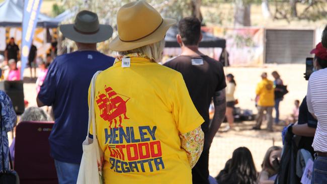 Punters from far and wide enjoying the Henley on Todd in Alice Springs, Saturday, August 17, 2024. Picture: Gera Kazakov