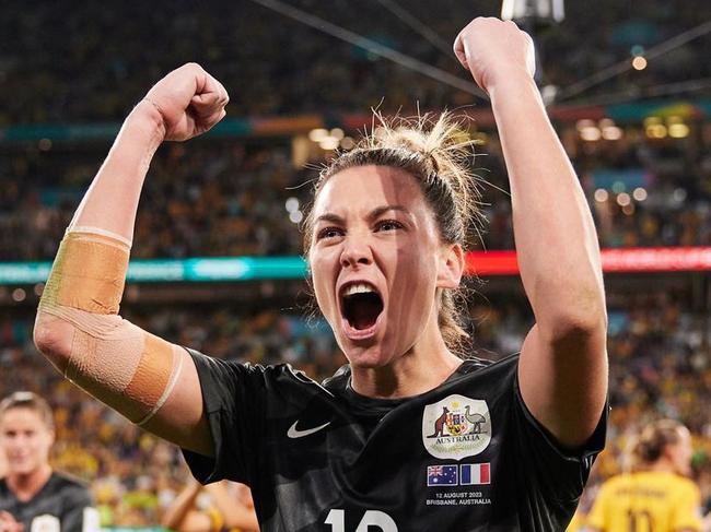 Mackenzie Arnold of Australia reacts after victory in the FIFA Women's World Cup Australia & New Zealand 2023 Quarter Final match between Australia and France at Brisbane Stadium on August 12, 2023 Picture: Instagram