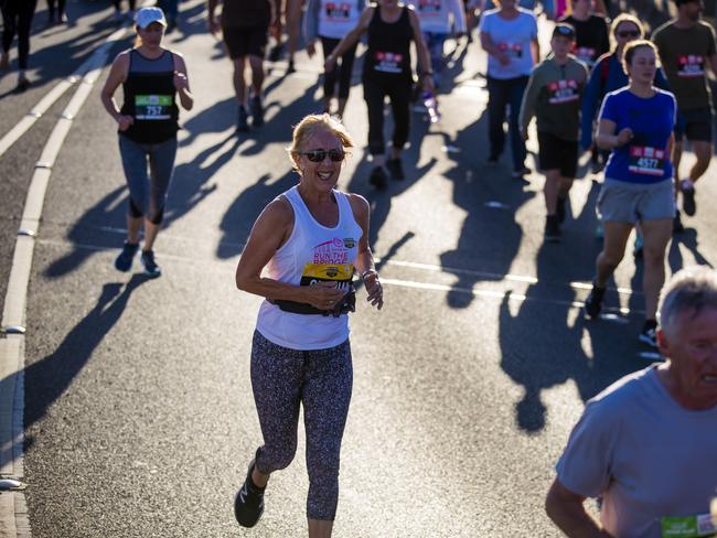 Run the Bridge Fun Run 2020 across Tasman Bridge. Picture: RICHARD JUPE