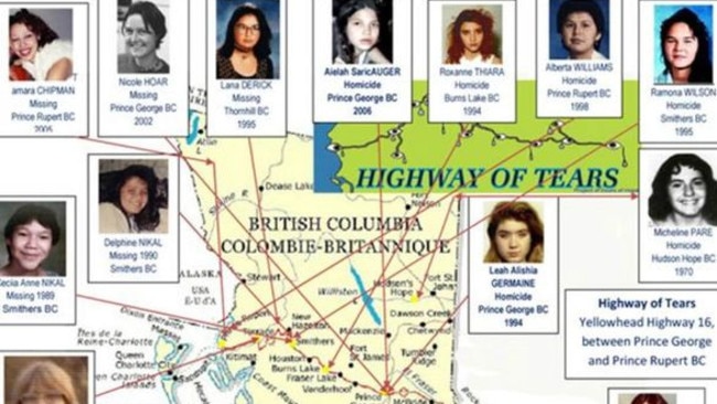 Some of the suspected victims and where they were found. Picture: Highway of Tears/Flickr