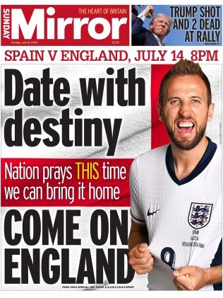 The shooting has dominated front pages worldwide but the Mirror opted for England captain Harry Kane. Picture: Sunday Mirror.