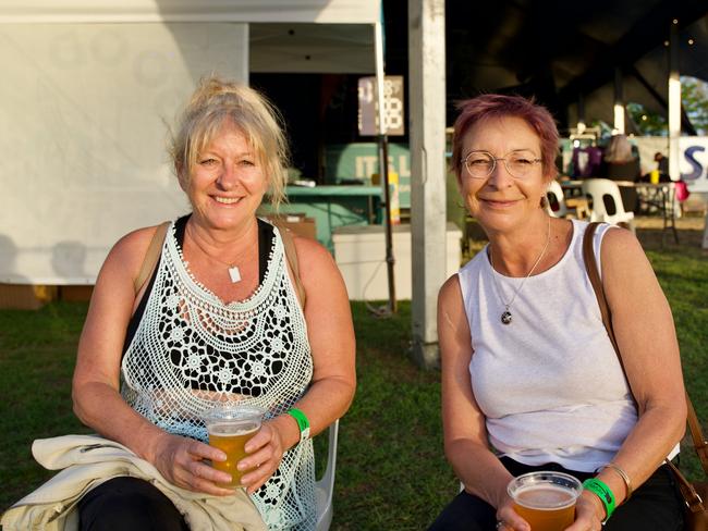 Sue Collins of Cairns and Robyn Boyes of Adelaide attending the Airlie Beach Festival of Music on Saturday, November 5, 2022. Picture: Katrina Lezaic