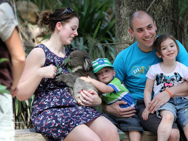 Chris and Gemma Randle with children Maddie 3 and Oliver 1  cuddling a koala at Gorge Wildlife Park, Cudlee Creek . They are part of a A BBC TV reality TV show will highlight the benefits of living in the southwest.