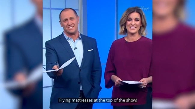 Larry Edmur and Kylie Gillies lose it at 'flying mattresses' (The Morning Show)