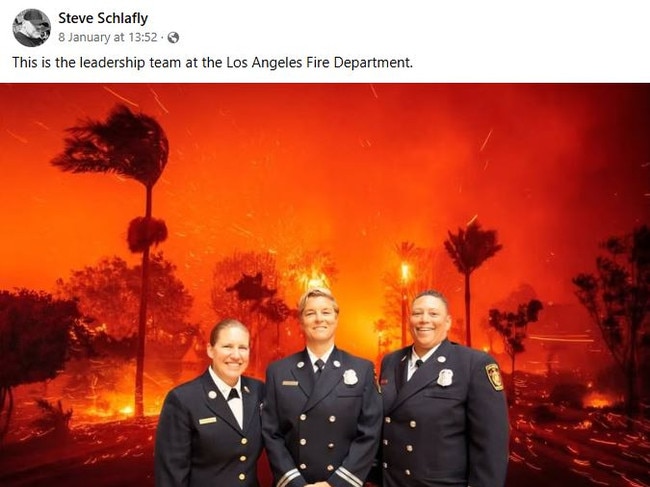 This image, with a doctored background, implies the trio comprise the entirety of the LAFD's leadership.