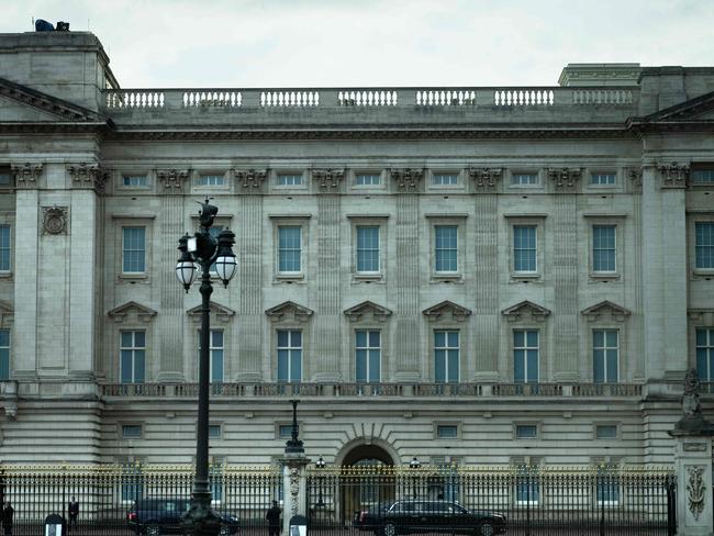 US President Joe Biden's armoured limousine enters the grounds of Buckingham Palace. Picture: AFP.