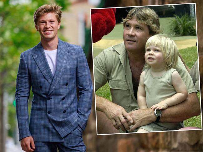 Robert Irwin, and with his beloved dad, Steve Iirwin. Pictures: News Corp/Supplied