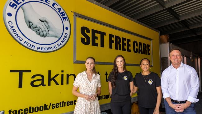 Set Free Care headquarters in Southport. Gaven MP Meaghan Scanlon and Opposition leader Steven Miles met with the charity's Patrice Poutu and Ellen Long.