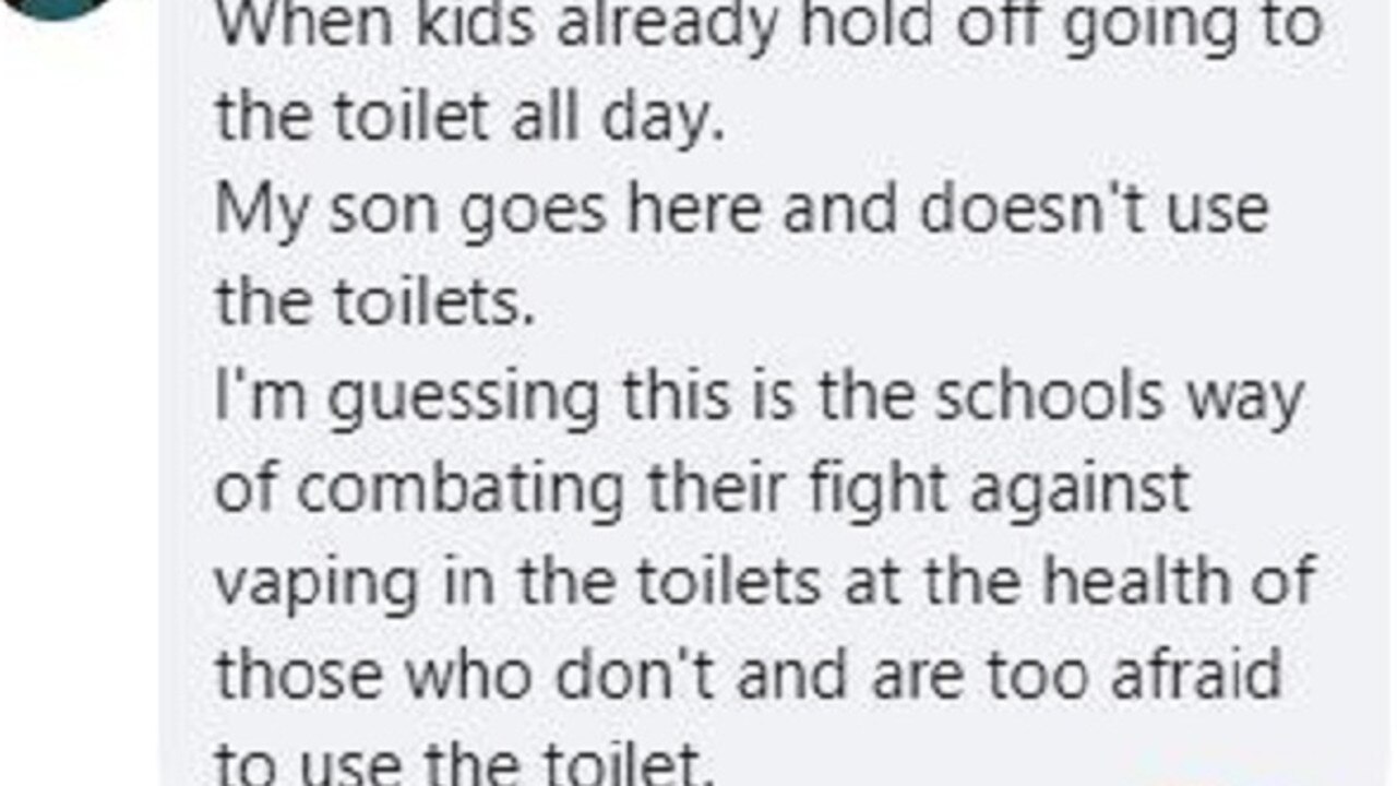 A parent at the school has said that her son does not use the toilets at school. Picture: Facebook