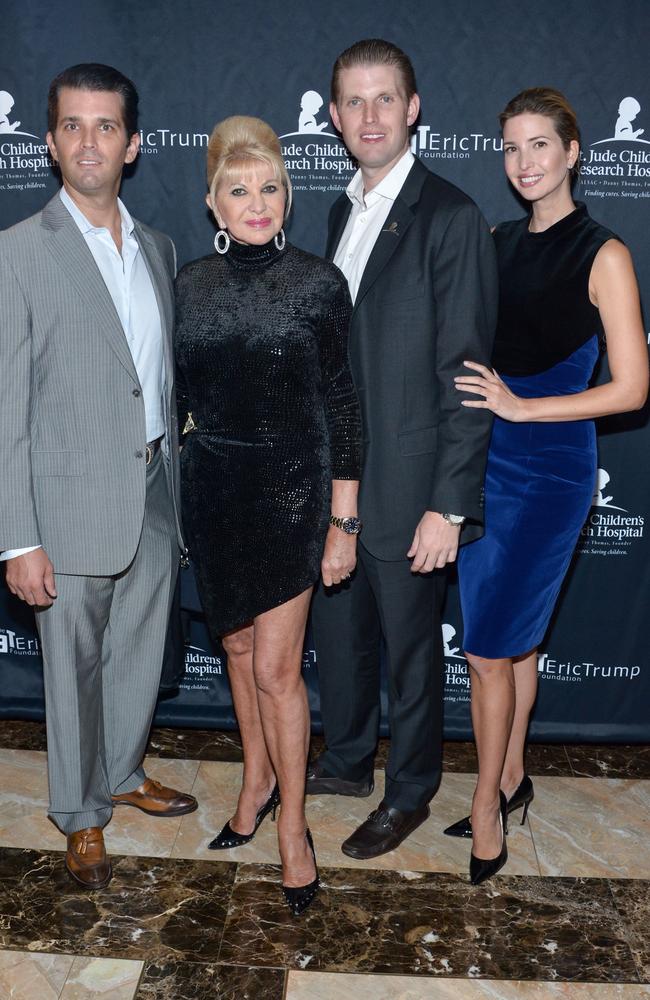 Ivana Trump (second left) with her three children in 2015, Donald Trump Jr, Eric Trump and Ivanka Trump. Picture: Grant Lamos IV/Getty Images