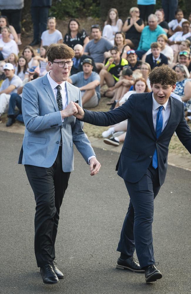 Isaac Davidson (left) and Blake Reagen at Harristown State High School formal at Highfields Cultural Centre, Friday, November 17, 2023. Picture: Kevin Farmer