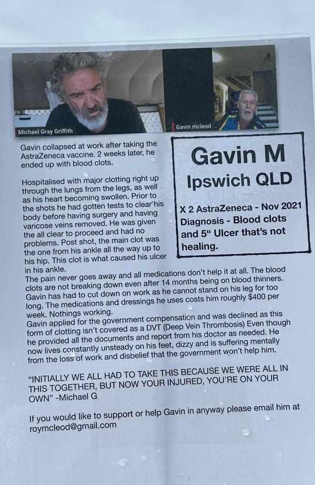 One of the alleged “testimonies” in the unauthorised, pop-up display claiming to pay respects to people who never recovered after getting vaccinated against Covid-19 in Buss Park on Tuesday.
