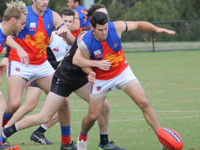 Sam Trevethan hunts the ball for Mulgrave. Picture: Ashlee Bieniak