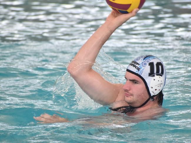 Water Polo Queensland Country Championships, 2nd World War Memorial Aquatic Centre, Rockhampton, February 18, 2023. Men, Cairns versus Gold Coast. Cairns player Josh Smith.