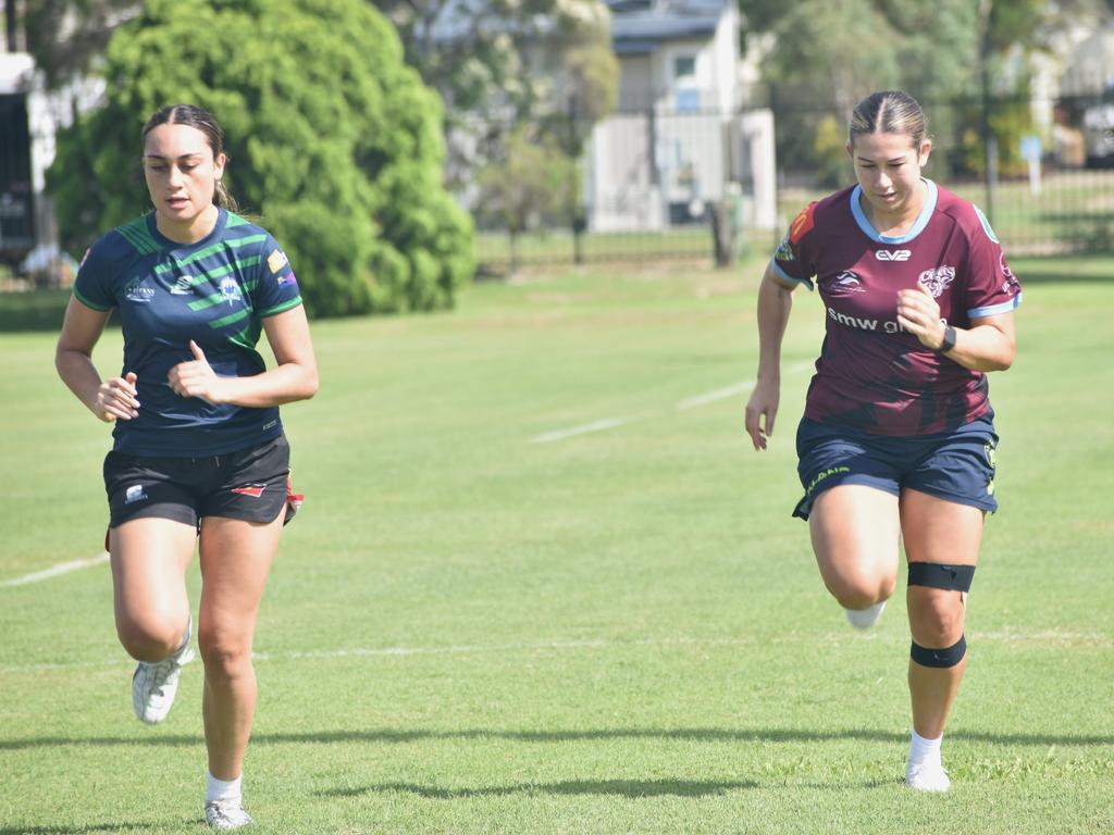 Players at the CQ Capras' open training trial for the 2025 BMD Premiership season at Emmaus College, Rockhampton, on February 22, 2025.