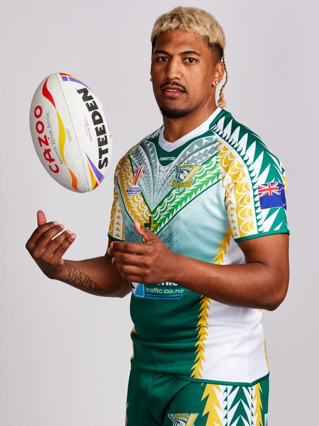 Steven Marsters representing the Cook Island at the 2022 Rugby League World Cup. (Photo by Pat Elmont/Getty Images for Rugby League World Cup)